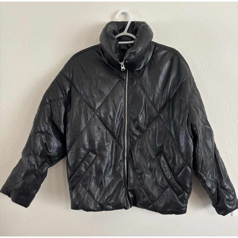 Abercrombie & Fitch Vegan Leather Quilted Puffer Jacket Black Sz S